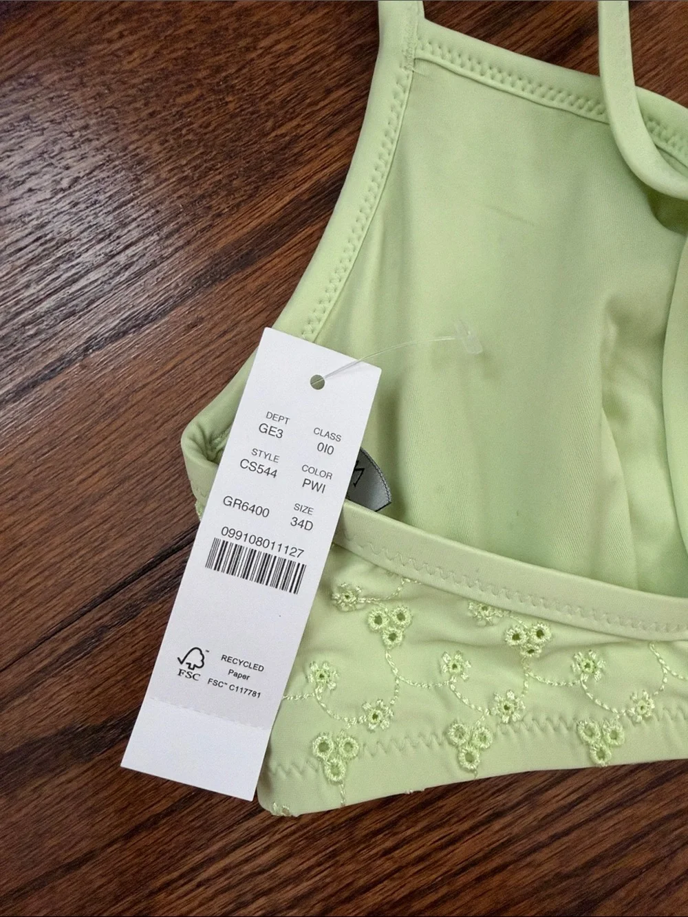 J. Crew Light Green Eyelet Underwire Bikini Top - NWT